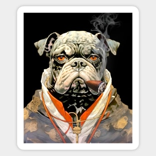 Cigar Smoking Bulldog: Nothing Bothers Me When I'm Smoking a Cigar on a dark (knocked out) background Sticker